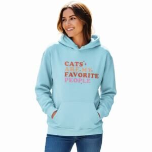 Cats Are My Favorite People Custom Teal Blue Hoodie With Pockets, Size M